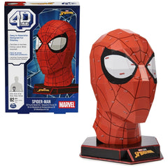 4D Build Marvel Spider-Man 3D puzzle model kit featuring a textured red mask with black accents and a glossy blue box.