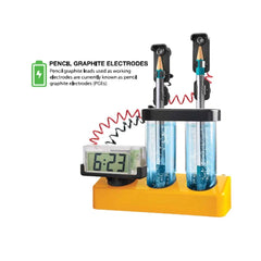 KidzLabs Kitchen Science Clock features a white clock face with black numbers, yellow base, and two yellow pencil leads.
