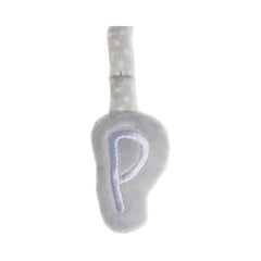 Grey plush letter "P" with a soft, textured surface and a hanging loop.