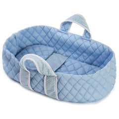 Blue quilted carrycot with white stars pattern and handles for 42-46 cm dolls.