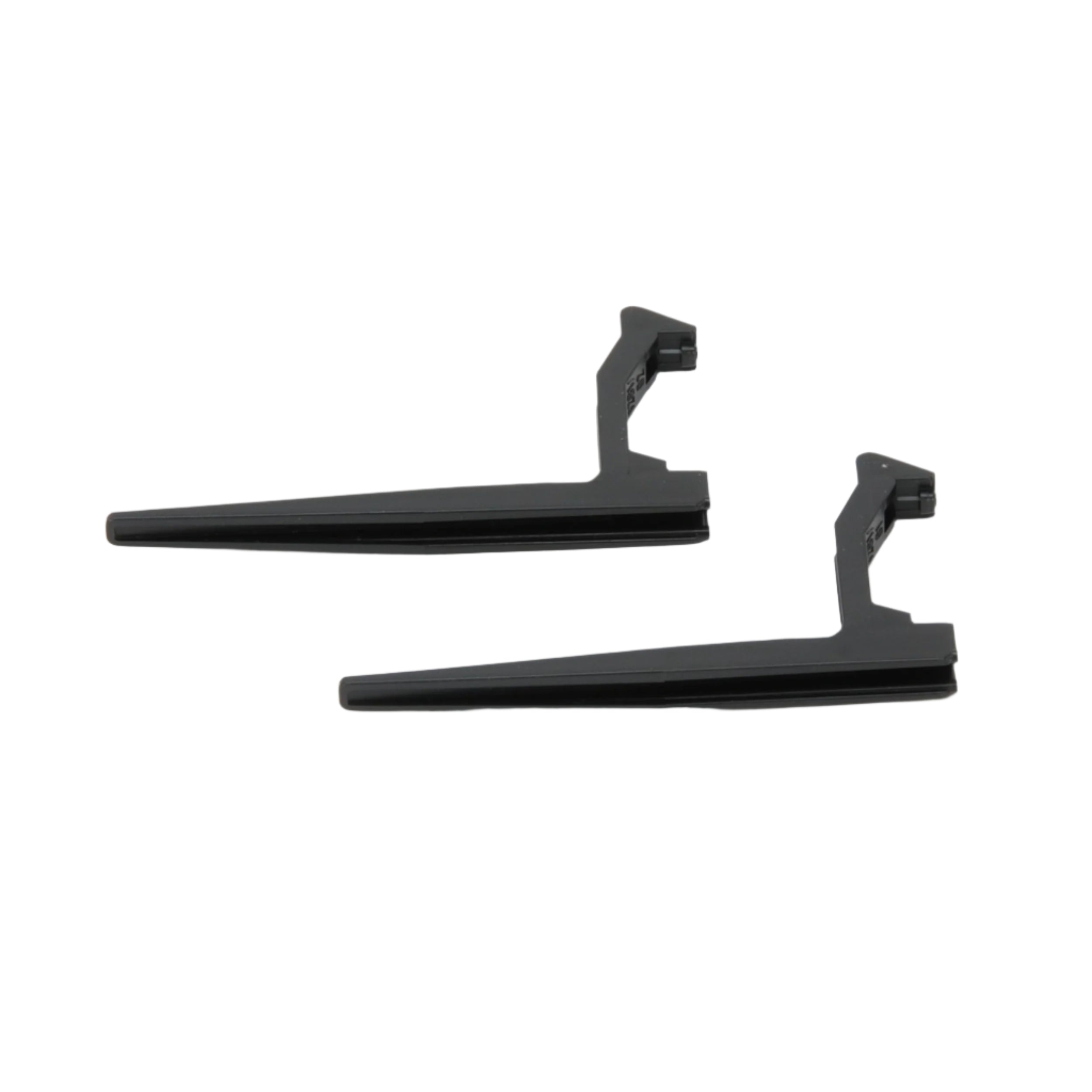 Black toy forklift forks designed for Bruder Linde Forklift, shown on a white background.