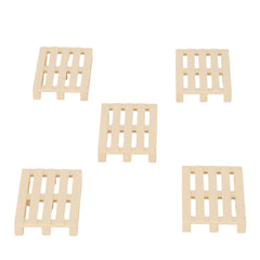 Five beige miniature Euro pallets arranged in a circular pattern on a white background.