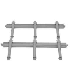 Gray plastic stanchions set for Bruder timber trailer, arranged in two rows on a white background.