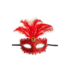 Carnival Toys - Rode Damast Halve Gezichtsmasker Met Veren Voor Creatief Verkleedplezier - Doe-Vakanties En Rollenspellen