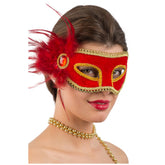 Carnival Toys - Rode Fluwelen Masker Met Veren En Edelsteen Voor Fantasierijk Spelen - Doen alsof Beroepen En Rollenspel