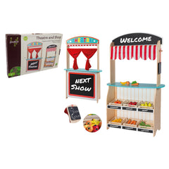Johntoy - Houten 2 In 1 Theater En Winkel Met Accessoires - Doen alsof Beroepen & Rollenspel