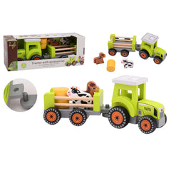 Johntoy - Houten Tractor Met Accessoires - Speelvoertuigen
