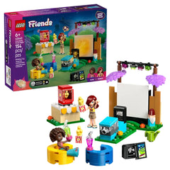 LEGO Friends Friendship Movie Night set featuring two minidolls, a projector, and colorful accessories, perfect for imaginative play.