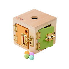 Montessori by Eichhorn - Multi-Activity Learning Cube for Kids Ages 3 Years+ - 12 cm FSC-Certified Wooden Motor Skills Toy with 4 Lock-and-Latch Mechanisms