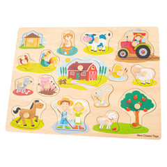 New Classic Toys - Peg Puzzle - 16 Pieces - Farm - Baby Activity Toys