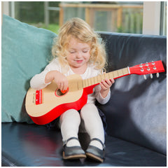 New Classic Toys - Speelgoedgitaar Deluxe - Natuur/Rood - Muziekinstrumenten