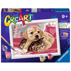 Ravensburger - Creart Puppy Dog en Kat Op Het Kussen - Schilderen Op Nummer - Kunst & Ambachten