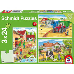 SCHMIDT SPIELE - Op de Boerderij 3x24 Stuks Kinderpuzzels - Puzzels