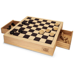 Teorema - Schaak, Dam en Tria 3-in-1 Houten Set - Bordspellen