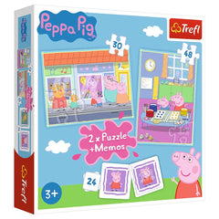 Trefl - 2 Puzzles in 1 + Memos - Peppa Pig Peppa's Day - Puzzles Age +3 - TRF90600