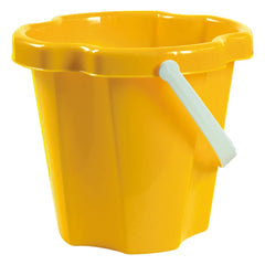 Yellow Androni Ciprus beach bucket with white handle, designed for sand play.