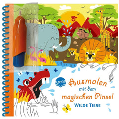 ARENA - Magic Paintbrush - German Edition, colorful illustration of animals including a dragon, elephant, lion, and flamingo.