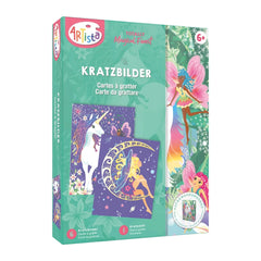 ARTISTA Scratch Pictures set featuring a fairy and unicorn design, perfect for arts and crafts activities.