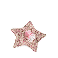 Star-shaped pacifier holder with floral print, featuring a pink ribbon and branded clip from ASI Dolls Martina Collection.