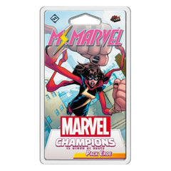 Marvel Champions trading card pack featuring Ms. Marvel on a white background