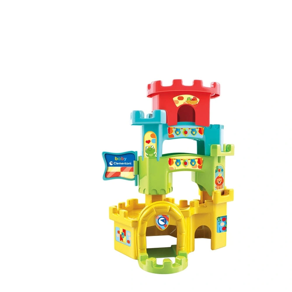 Baby Clementoni - Ball Drop Castle features a colorful, multi-level playset with a castle, flag, and vibrant components for y