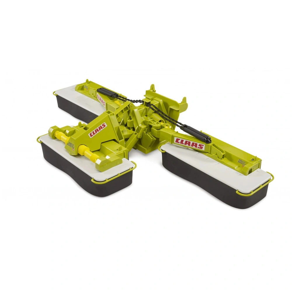 CLAAS Disc Mower toy model in bright green and white, with foldable side mowers and detailed features.