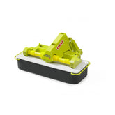 Bright green and black toy Claas disc mower with detailed features on a white background.