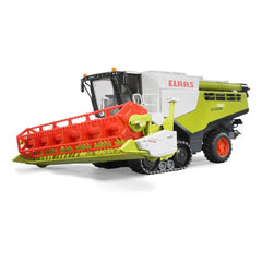 Bruder Claas Lexion 780 Terra Trac toy harvester, red and green, detailed, with caterpillar tracks, side view.
