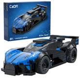 Cada Bluefire-Specter-Car construction set features a detailed blue plastic body, black wheels, and clear windows.
