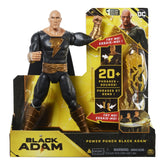 DC Comics Black Adam action figure in a glossy box, featuring a muscular design with black and gold costume accents.