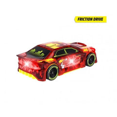 Dickie Beat Breaker car in red and yellow with black wheels and "FRICATION DRIVE" graphics, designed for lights and sounds pl