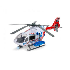 Dickie Giant Helicopter Play Vehicle in white and red, with a glossy finish, clear windows, and blue seat, showcasing detaile