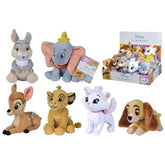 Disney Classic Plush Character stuffed animals in various textures and colors arranged against a contrasting white background