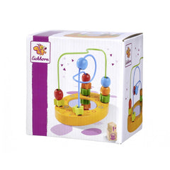 Eichhorn Beads Path baby activity toy features a colorful design with a yellow base, green pole, and vibrant balls against a
