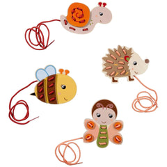 Eichhorn String Game features colorful insect and animal characters connected by red string on a plain white background.