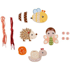 Eichhorn String Game features colorful felt animal crafts, including a bee, ladybug, caterpillar, and snail for baby activity