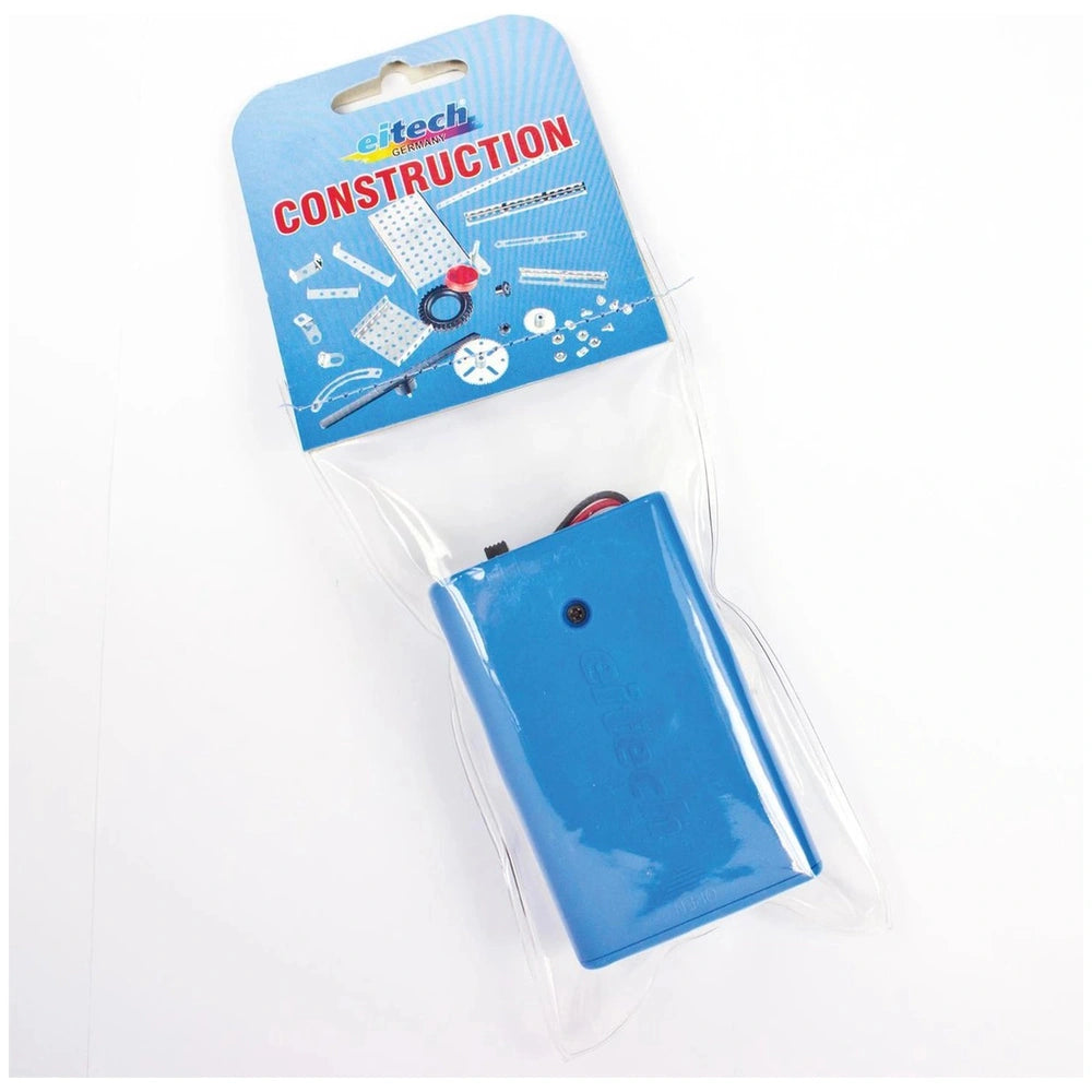 Eitech 3-Way Battery Holder in blue cardboard packaging with white text on a clear plastic background.