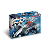 Eitech Racing Car construction set features a remote-controlled car with a checkered pattern, displayed in a blue matte and g