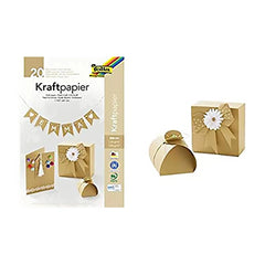 Folia Kraftpapier A4 sheets in natural color, packaged in a matte cardboard box adorned with gold foil accents.