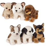 Fyrry Dog Puppy plush toys in assorted colors and designs, featuring distinct expressions and soft, textured fur.