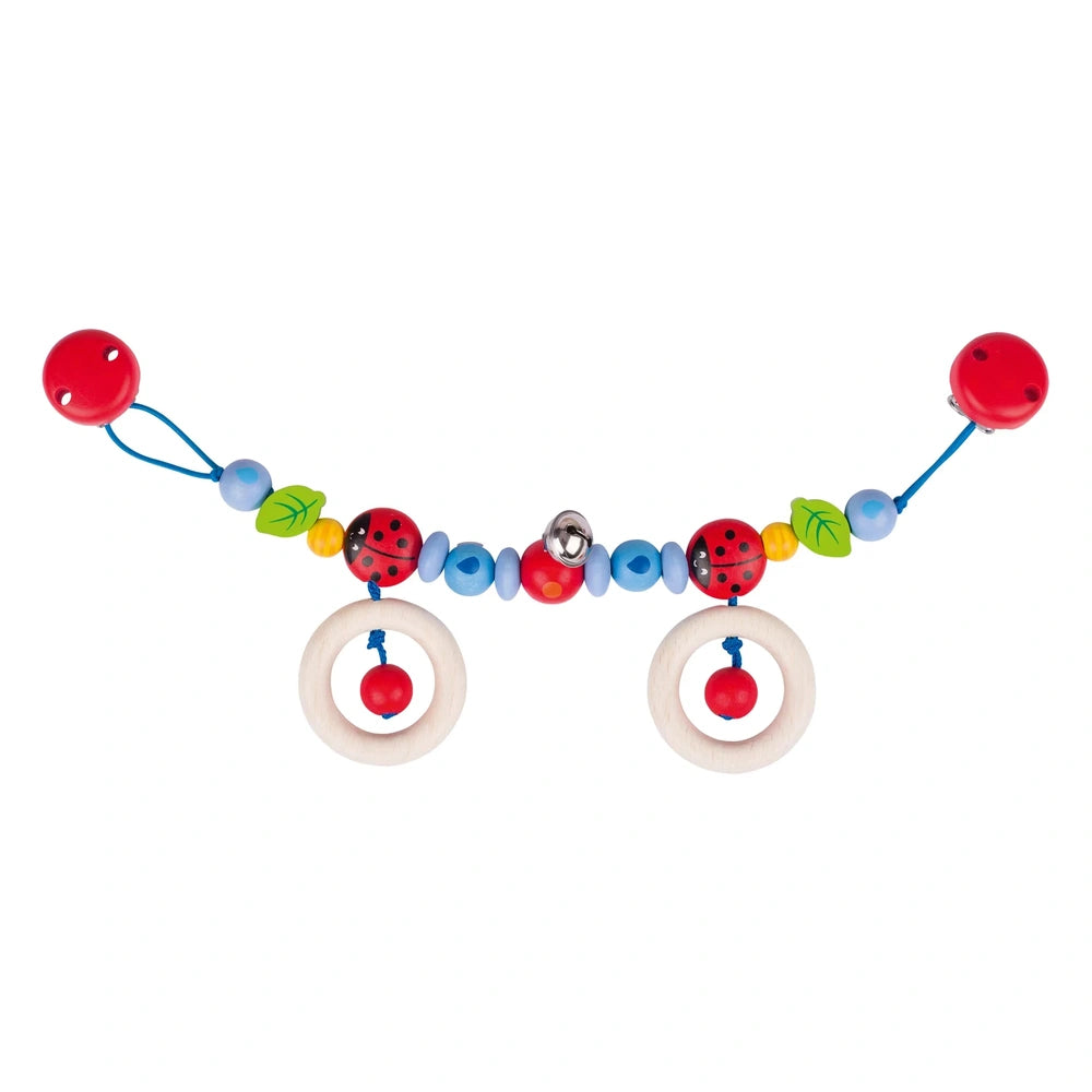 GOKI pram chain features colorful plastic beads in red, blue, green, and yellow, strung together on a long white plastic stri