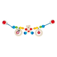 GOKI Stroller Chain Heart Bear features a white teddy bear design with red and blue elements, perfect for baby activity.