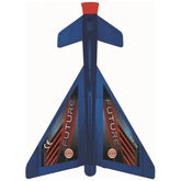 Future Catapult Glider in blue, red, black, and orange fabric with clear plastic, showcasing "FUTURE" text on wings.