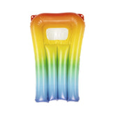 Happy People air mattress float features an orange, yellow, and green PVC design with a central transparent window and handle