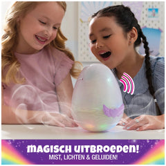 Hatchimals Alive Mystery Hatch Pufficorn interactive plush captivates two smiling girls with its colorful design and engaging