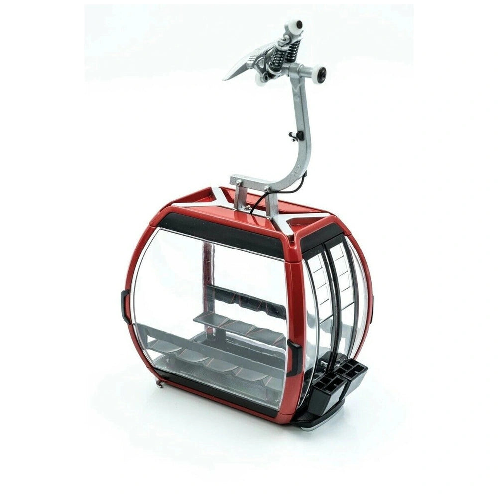 Jagerndorfer Omega V Gondola model in red and black plastic with silver metal arm and clamp, featuring a clear front window.