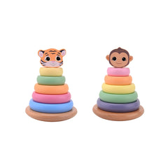 Johntoy - The Wooden Wildies Family Stacking Tower - Sorting & Stacking Toys