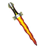 Liontouch Flame Sword features a metallic alloy hilt and a reflective blade with a yellow tip and red flame pattern.