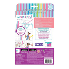 Fashion Design Sketchbook Blooming Vibes in colorful packaging with a girl's face, spiral-bound notebook, and vibrant pattern