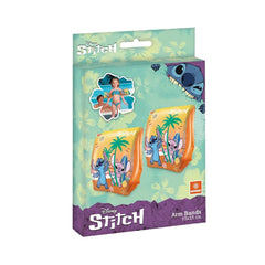 Mondo Disney Stitch arm bands in retail packaging with a light blue floral background and transparent window showcasing stick